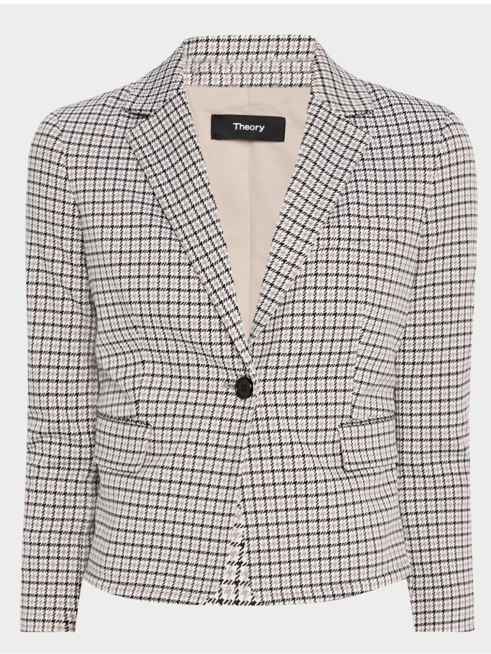 New! Theory Grey and White Micro Houndstooth Single-Button Stretch Blazer NWT